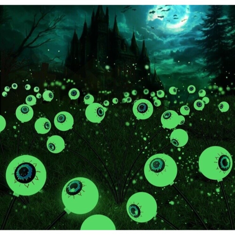 6 Pieces Halloween Outdoor Decorations Solar Scary Eyeball Lights Green Eyeballs